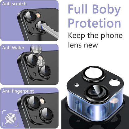 2 Pack Camera Lens Protector for iPhone 15/15 Plus,Metal AR Tempered Glass Rear Camera Screen Cover,Anti-Scratch,Strong Adsorption,Case Friendly, Easy to Install-Black