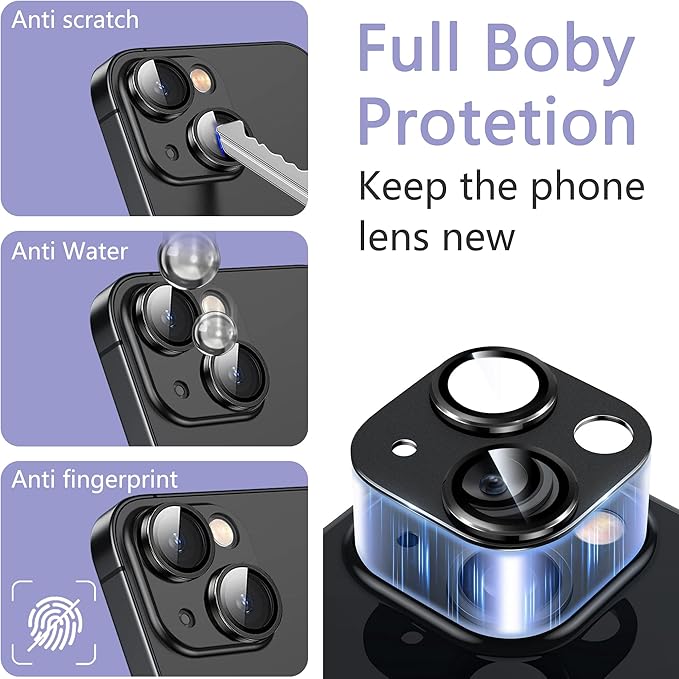 2 Pack Camera Lens Protector for iPhone 15/15 Plus,Metal AR Tempered Glass Rear Camera Screen Cover,Anti-Scratch,Strong Adsorption,Case Friendly, Easy to Install-Light Yellow