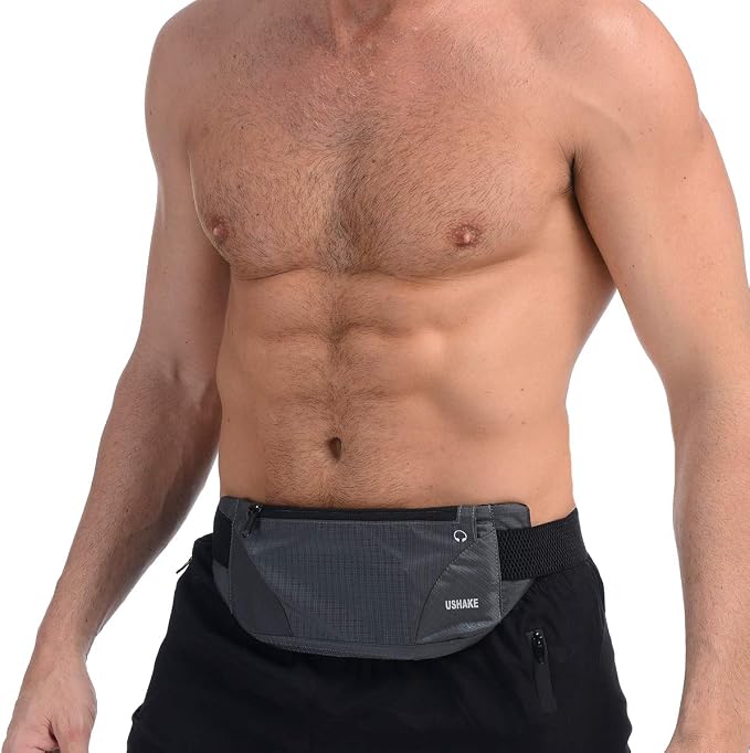 USHAKE Running Belt,Men or Women Ultra Light Bounce Free Waist Pouch Bag Fitness Workout Belt Sport Waist Pack Exercise Waist Bag for iPhone Samsung LG in Running Gym Marathon (Grey)