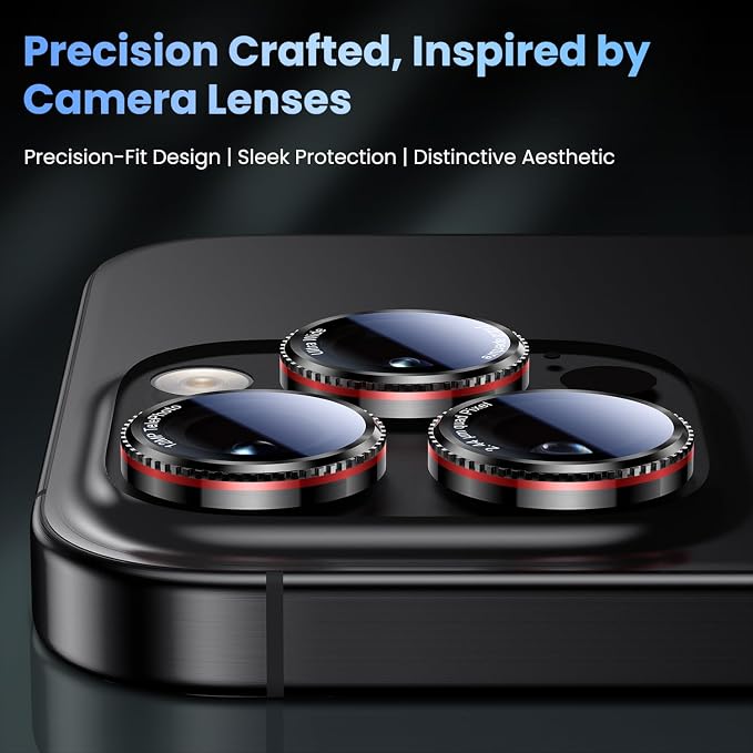 Uyiton for iPhone 17/16/15/14 (Pro Max & Pro) Camera Lens Protector - [Case-Friendly][Ultra-Thin] Military-Grade Tempered Glass Metal Camera Cover, Easy to Install, Gearwheel Black+Red