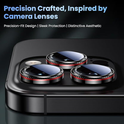 Uyiton for iPhone 17 Pro Max/17 Pro/16 Pro Max/16 Pro/15 Pro Max/15 Pro/14 Pro Max/14 Pro Camera Lens Protector - Military-Grade Tempered Glass Metal Camera Cover, Easy to Install, Gearwheel Black+Red