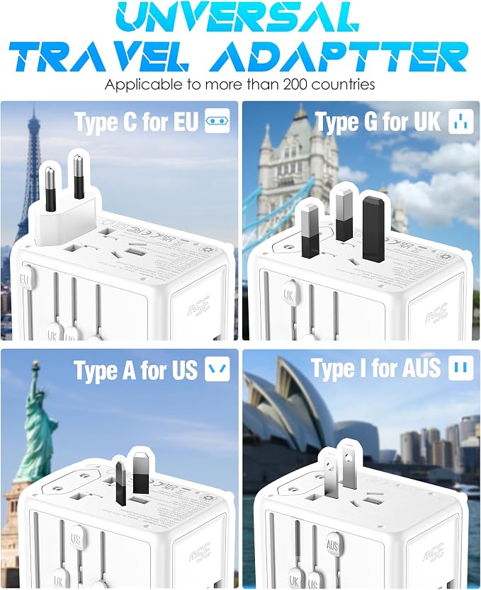 Universal Travel Adapter, 35W PD Fast Charging, for Europe UK US Japan | 5 USB C/A Ports & 2500W AC Outlet, International Power Adapter for 200+ Countries, Compatible with iPhone, MacBook, Tablet