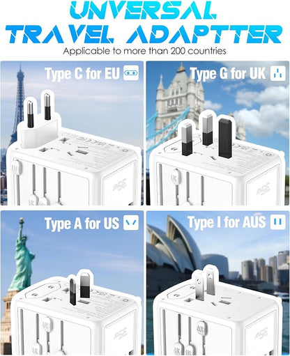 Universal Travel Adapter, 35W PD Fast Charging, for Europe UK US Japan | 5 USB C/A Ports & 2500W AC Outlet, International Power Adapter for 200+ Countries, Compatible with iPhone, MacBook, Tablet