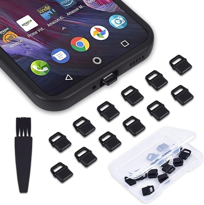 12PACK USB C Anti Dust Plug with Easy-Grip Tab Compatible with iPhone 17 16E 15 16 Plus Pro Max Samsung Galaxy S24-S8, A54, Google Pixel 8 7, Cell Phone Dust Cover for All USB Type-C Ports