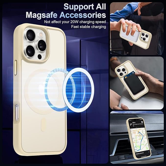 MOCCA Strong Magnetic for iPhone 16 Pro Phone Case, [Compatible with Magsafe][16FT Mil-Grade Drop Protection] Slim Thin Translucent Matte Protective Cover Case for iPhone 16 Pro Case, Light Gold