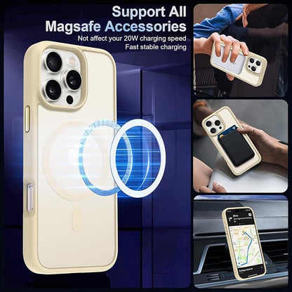 MOCCA Strong Magnetic for iPhone 16 Pro Max Phone Case, [Compatible with Magsafe][16FT Mil-Grade Drop Protection] Slim Translucent Matte Protective Cover Case for iPhone 16 Pro Max Case, Light Gold
