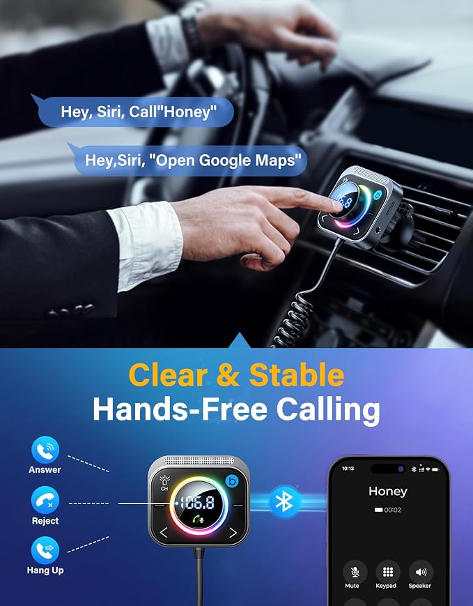 JOYROOM 96W FM Transmitter Bluetooth 6.0 Car Adapter Aux with 3 Charging Ports【PD 60W & 2 * 18W】【Air Vent Installation for Safe】 Deep HiFi Bass Player Wireless Radio Fun Car Accessories Gift Set