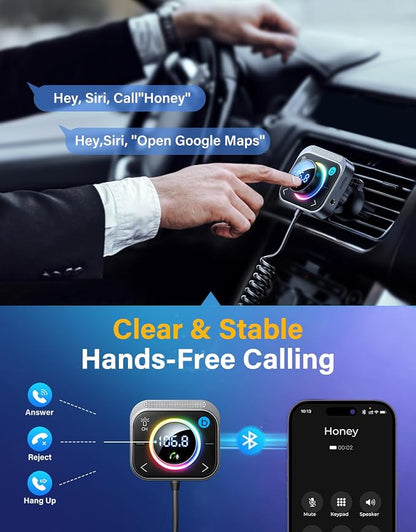 JOYROOM 96W FM Transmitter Bluetooth 6.0 Car Adapter Aux with 3 Charging Ports【PD 60W & 2 * 18W】【Air Vent Installation for Safe】 Deep HiFi Bass Player Wireless Radio Fun Car Accessories Gift Set