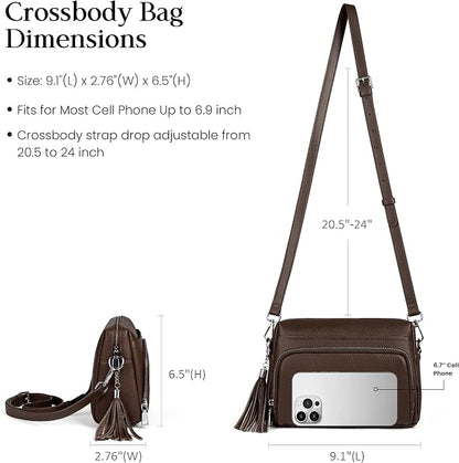befen Genuine Leather Crossbody Purses for Women Small Crossbody Bags Purse with Built in RFID Blocking Wallet
