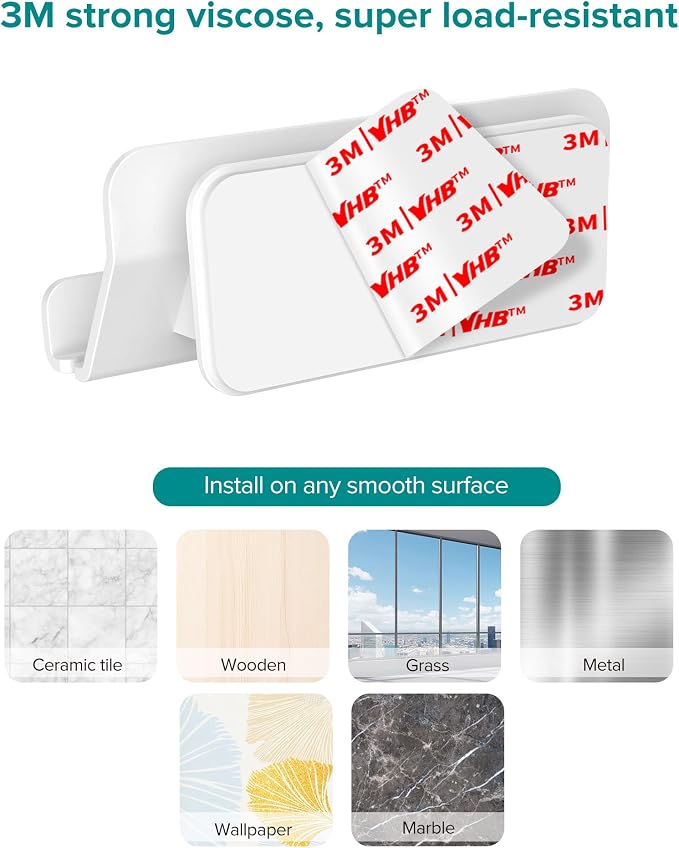 HomeMount Hands Free Wall Mount Phone Holder with Adhesive Strip for Bedroom Living Room Kitchen Compatible with All Phone or Mini ipad White 2PS