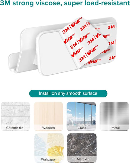 HomeMount Hands Free Wall Mount Phone Holder with Adhesive Strip for Bedroom Living Room Kitchen Compatible with All Phone or Mini ipad White (1PCS)