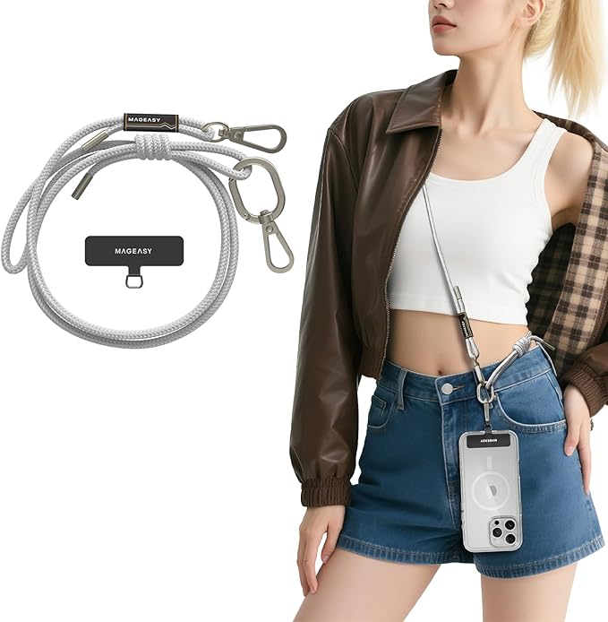 MAGEASY Universal Cell Phone Lanyard - Anti-Theft Rope Crossbody Phone Strap for iPhone 17 Pro Max & Most Smartphones, for Men & Women | 6mm Misty Gray