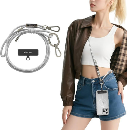 MAGEASY Universal Cell Phone Lanyard - Anti-Theft Rope Crossbody Phone Strap for iPhone 17 Pro Max & Most Smartphones, for Men & Women | 6mm Misty Gray