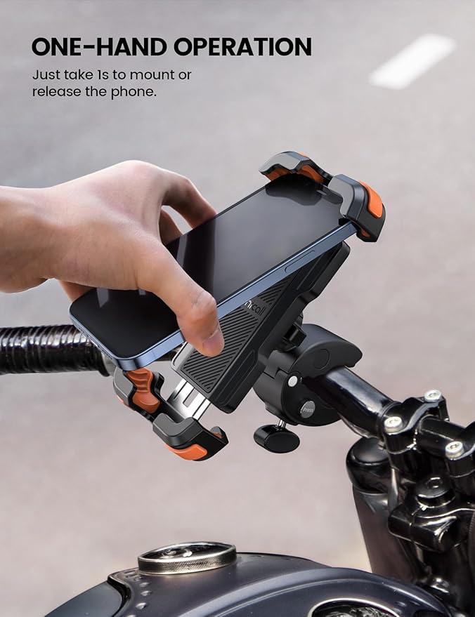 Lamicall Motorcycle Phone Mount, Bike Phone Holder - Upgrade Quick Install Handlebar Clip for Bicycle Scooter, Cell Phone Clamp for iPhone Air, 17 16 15 Pro Max, Galaxy, 4.7-6.8" Phones, Orange