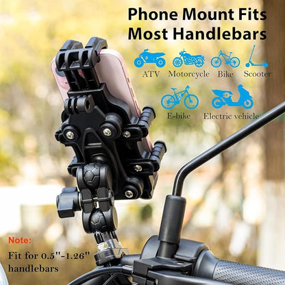 EMERK Motorcycle Phone Mount Holder - [Dual Vibration Dampener] [Anti-Shake Anti-Theft] Bike Phone Holder, Adjustable Handlebar Cellphone Cradle for Bicycle Road Scooter ATV Fit 4.7''-7.2'' Smartphone