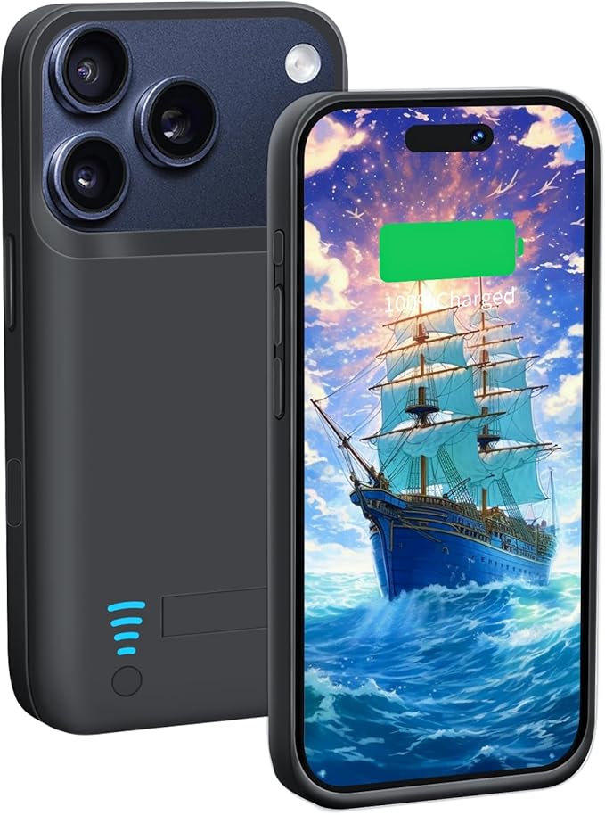 Battery Case for iPhone 17 Pro, 5000mAh Rechargeable Extended Battery Charging/Charger Case, Add 100% Extra Juice (6.3 Inches) Black