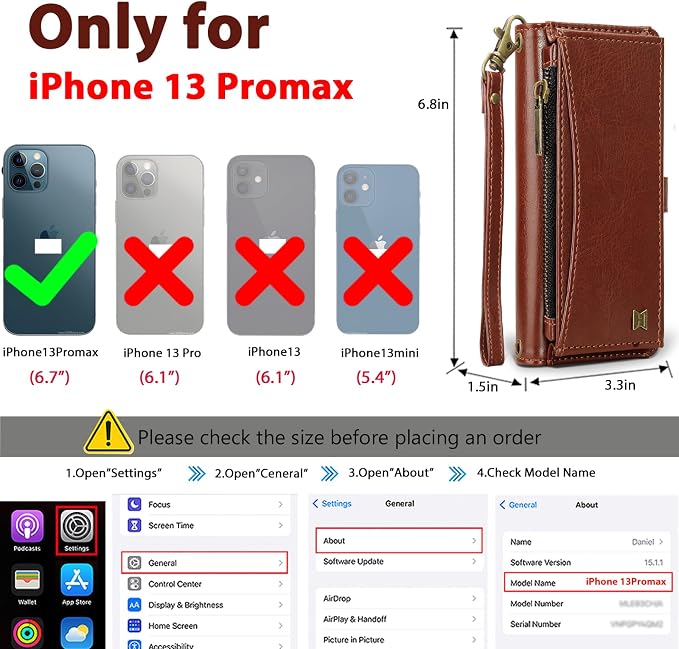 Wallet Case for iPhone 13 Pro Max with Card Holder/Crossbody Wallet/Strap| RFID Blocking | Magnetic | Kickstand | Detachable | PU Leather Phone Case for iPhone 13 Pro Max,6.7 in,Brown