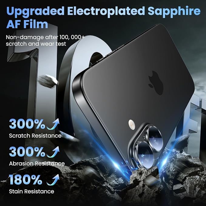 Uyiton Compatible with iPhone 17 Camera Lens Protector - [Not Easy to Break][Strong Adsorption][Case-Friendly] Metal Tempered Glass Rear Camera Screen Cover - Black