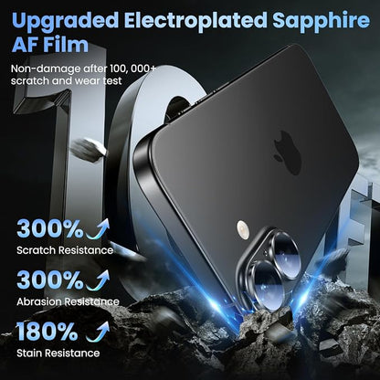 Uyiton Compatible with iPhone 17 Camera Lens Protector - [Not Easy to Break][Strong Adsorption][Case-Friendly] Metal Tempered Glass Rear Camera Screen Cover - Black