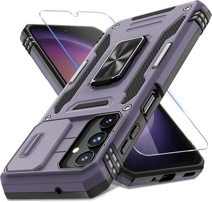 DEERLAMN Case for Samsung Galaxy A16 5G with Slide Camera Cover+Screen Protector (1 Pack), Rotated Ring Kickstand Military Grade Shockproof Protective Cover-Deep Purple
