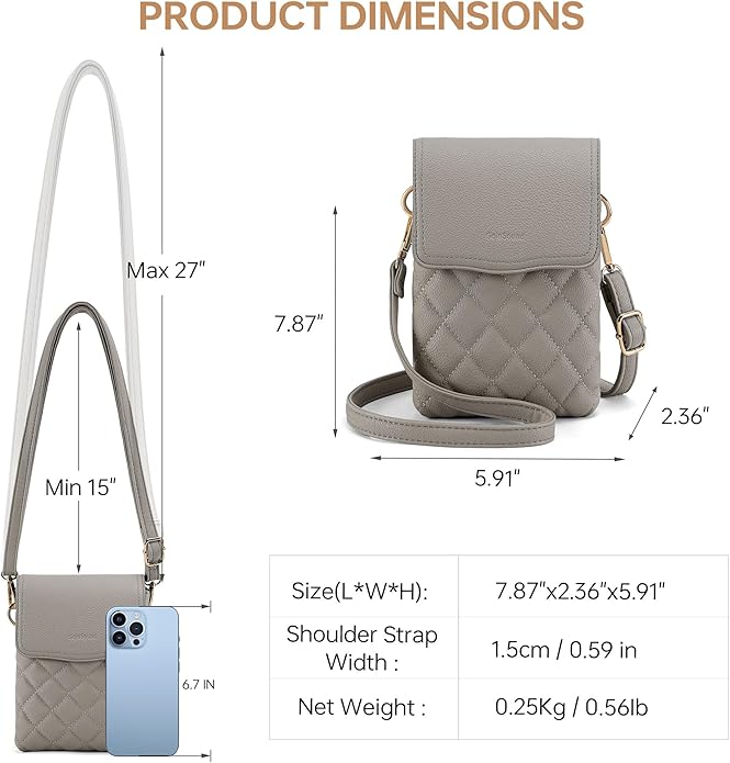 RFID Small Crossbody Purses for Women Quilted Cell Phone Purse with RFID Blocking Credit Card Slots