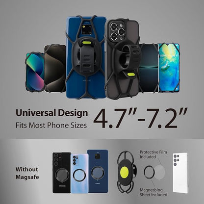 BONE Bike Tie 4 Magnetic, Magnetic Bike Phone Mount, Scratch-Free Silicone Holder with Shock-Absorbing Design, Cycling Phone Holder Compatible with Most Smartphones (with Magnet Sticker)