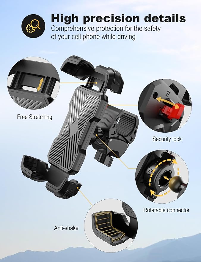 Grefay Bike Phone Holder, Universal Motorcycle Phone Holder with 360 Rotate for 4.7-6.8 Inch Smartphones, Compatible with Road Bike MTB Scooter