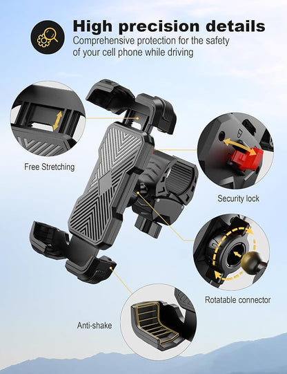 Grefay Bike Phone Holder, Universal Motorcycle Phone Holder with 360 Rotate for 4.7-6.8 Inch Smartphones, Compatible with Road Bike MTB Scooter