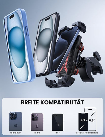 Lamicall Motorcycle Phone Mount Holder - [Dual Vibration Dampener] [Upgrade Handlebar Clip] Motorcycle Cell Phone Holder, Bike Phone Mount, for iPhone 16/15/14/13 Pro Max, 4.7-6.7" Phones. Red