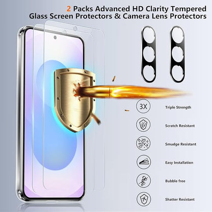 SPIDERCASE Designed for Samsung Galaxy S25 FE Case,[10 FT Military Grade Drop Protection],2 Pack [Tempered Glass Screen Protector+Camera Lens Protector] Heavy Duty Shockproof Case,Clear