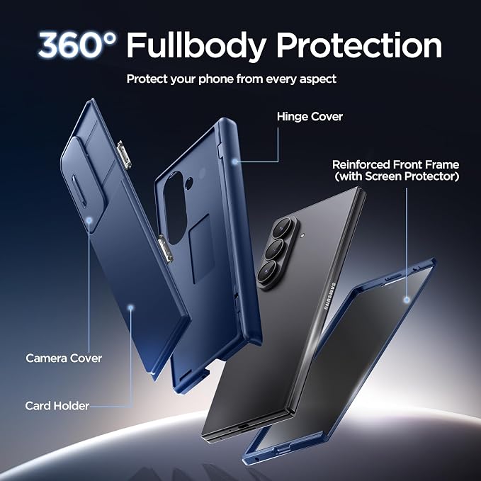 TONGATE Wallet for Z Fold 7 Case with Privacy Screen Protector, [4-Card Holder][Anti Spy] Built-in Large Stand & Slide Camera Cover Z7 Shockproof Phone Case for Samsung Galaxy Z Fold 7 2025 8", Blue
