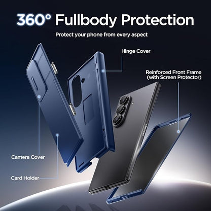 TONGATE Wallet for Z Fold 7 Case with Privacy Screen Protector, [4-Card Holder][Anti Spy] Built-in Large Stand & Slide Camera Cover Z7 Shockproof Phone Case for Samsung Galaxy Z Fold 7 2025 8", Blue