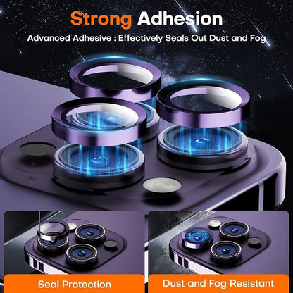 Camera Lens Protector for iPhone 17 Pro Max/17 Pro/16 Pro Max/16 Pro/15 Pro Max/15 Pro/14 Pro Max/14 Pro, Tempered Glass Metal Individual Camera Cover[Anti-drop] Case Friendly-Deep Purple