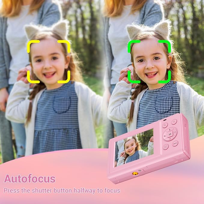 Digital Camera, 4K 44MP Autofocus Point and Shoot Camera with 16X Zoom 2.4" LCD Portable Compact Camera for Kids Teens Boys Girls Adults (Pink)