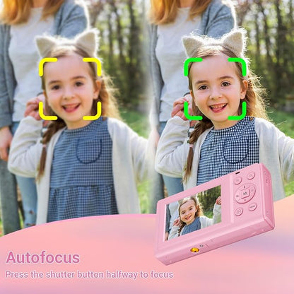 Digital Camera, 4K 44MP Autofocus Point and Shoot Camera with 16X Zoom 2.4" LCD Portable Compact Camera for Kids Teens Boys Girls Adults (Pink)