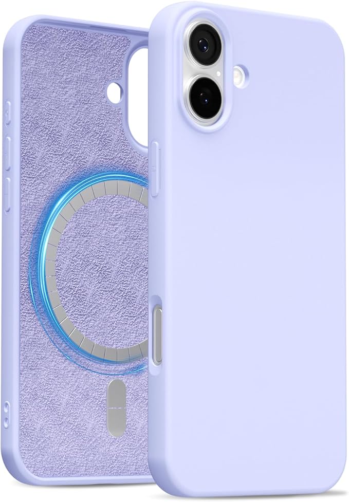 for iPhone 16 Plus Case Silicone Compatible with Magsafe Case, Ultra Slim Thin Magnetic Phone Cases Mag Safe, Cute Soft Rubber Gel Matte Plain Wireless Charging Cover for Women, Purple Lavender