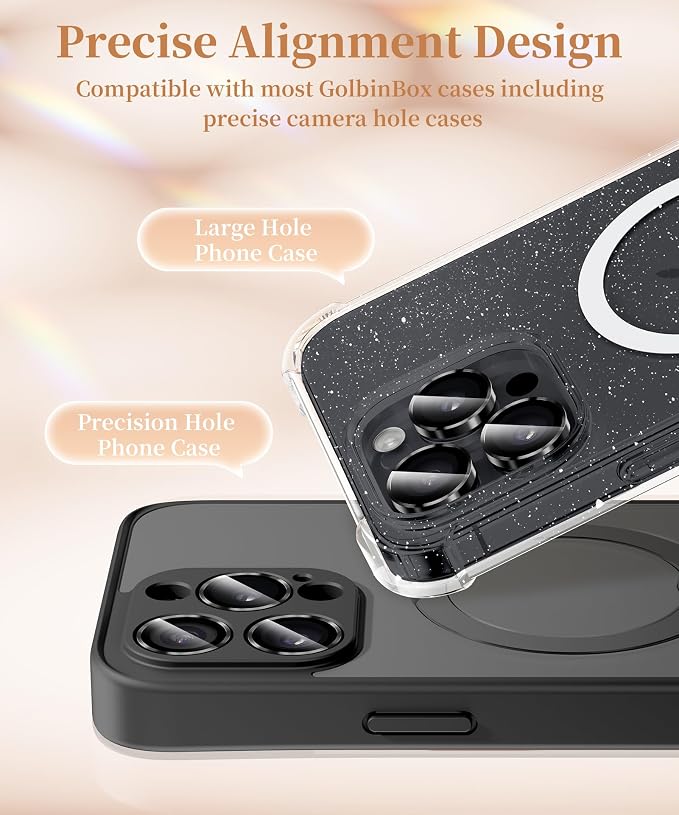GolbinBox Camera Lens Protector for iPhone 15 Pro/15 Pro Max, 1:1 Invisible Fit, 9H Tempered Glass Ultra HD Metal Individual Camera Cover, Case Friendly, Black