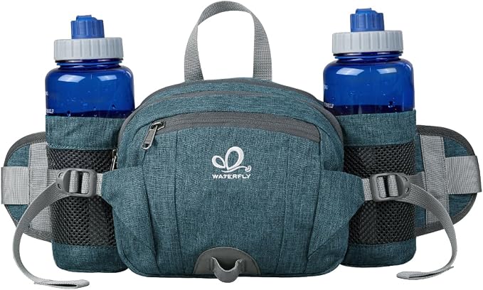 WATERFLY Fanny Pack Waist Bag: Fannie Pack 2 Water Bottle Holders Lumbar Belt Hiking Walking Running Jogging Camping Large Woman Man (Bottle Not Included)