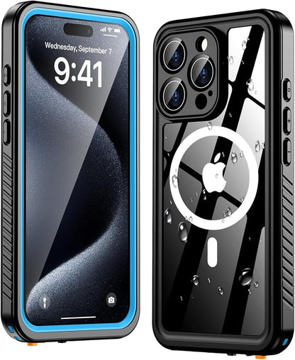 Oterkin Waterproof Case for iPhone 16 Pro Max Case Compatible with MagSafe,Full Body Rugged 16 Pro Max Phone Case with Built-in HD Screen & Lens Protector [12FT Military] Case (Blue)