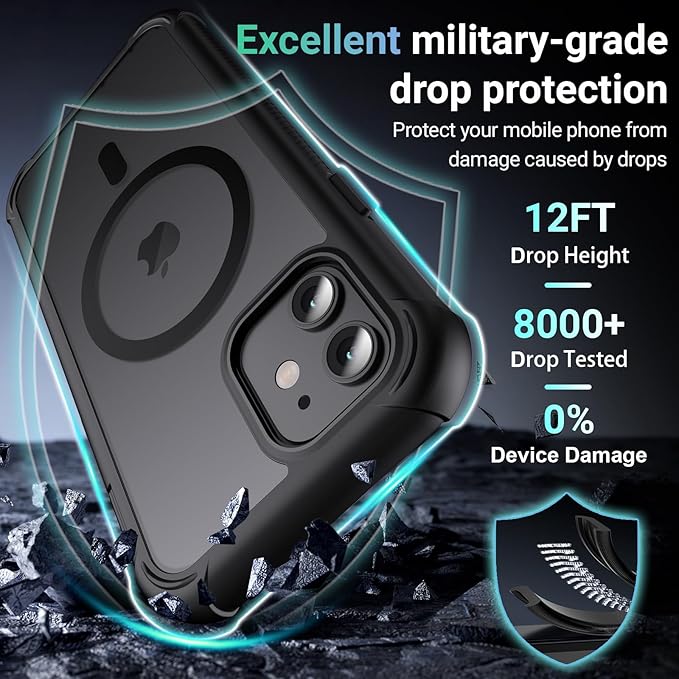 jaroco Magnetic for iPhone 12/12 Pro Case, [Compatible with MagSafe][Military Grade Drop Protection][Heavy Duty Protection][Non-Slip][Shockproof] 2-Layer Durable Bumper Phone Case 6.1''-Black