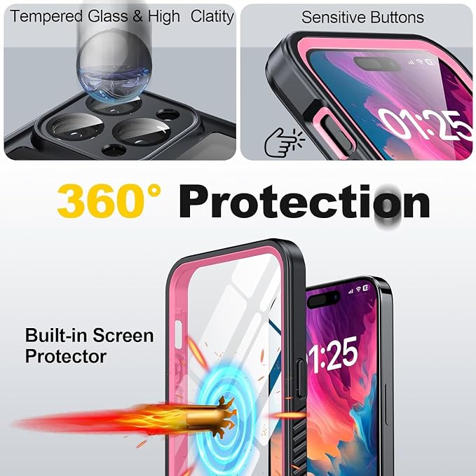 for iPhone 15 Pro Max Case Waterproof - Built-in Privacy Screen Protector & HD Screen Protector [IP68 Underwater] Shockproof Dustproof Full Body Protection iPhone 15 Pro Max Phone Case
