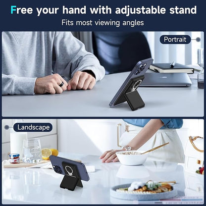 Asstar Magnetic Wallet with Ring, MagSafe Compatible, Adjustable Stand for Apple Wallet, Magnetic Card Holder for iPhone 15/14/13/12, Twill PU Leather, 3 Cards, Black