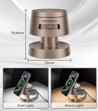 4-in-1 Magnetic Wireless Charging Station for iPhone 17/16/15/14 Pro Max, with Night Light Wireless Charging Station Fast Charging for Apple Watch, Earphones & Multiple Devices