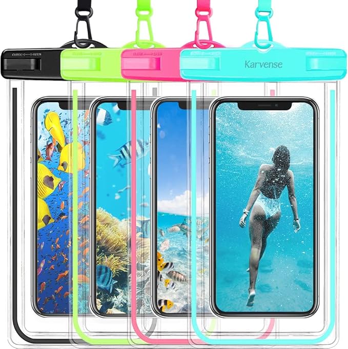 Waterproof Cell Phone Pouch Case, 4 Pack Universal Luminous Waterproof Phone Bag/Holder for iPhone, Samsung Galaxy, LG, Moto, Dry Bag for Beach, Shower, Pool, Kayaking, Snorkeling, Vacation