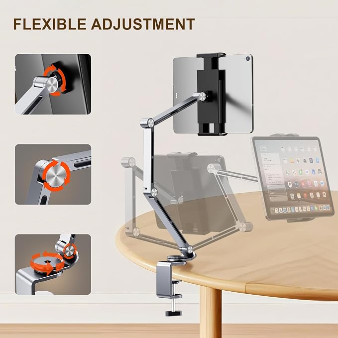 Tablet Stand Holder for Desk Aluminum Alloy Ipad Desk Mount Monitor with 360°Rotate Base, Adjustable&Foldable Tablet Arm for 4.7"-15.6" Screen Phone,Kindle,Fire HD,Monitor