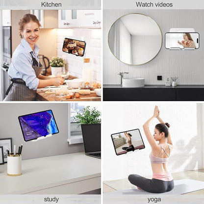 Shower Phone Holder, Shower Phone Mount with 3PCS Adhesive Stickers Wall Mount Phone Holder for Bathroom Bedroom Kitchen Compatible with iPhone Series, Other Smartphones and Ipad, White