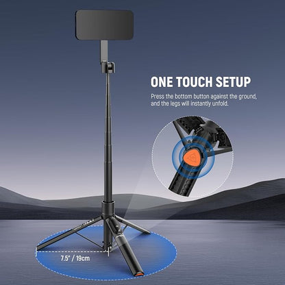NEEWER Basics 5.48' Magnetic Selfie Stick Tripod Compatible with MagSafe iPhone Android, Portable Travel Cell Phone Stand with Remote, One Button Unfold for Vlog Video Recording Streaming, PA989