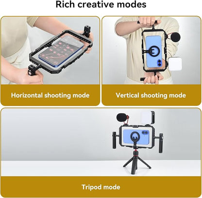 UTEBIT Universal Quick Release Phone Cage, Smartphone Video Rig Kit with Handles, Aluminum Handheld Filmmaking Vlogging Case Stabilizer for Videomaker, for iPhone 17/16/15, for Android Phones, Samsung