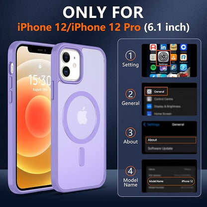 Pilaru for iPhone 12 Case & iPhone 12 Pro Case [Compatible with Magsafe] Translucent Matte Magnetic Case with Screen Protector,SlimThin Shockproof Protection Case for iPhone 12 & 12 Pro-Light Purple