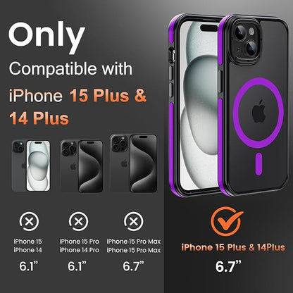 3 in 1 for iPhone 15 Plus Case with MagSafe, Screen Protector*1 Shockproof Guard Corners,Military-Grade Protection for iPhone 15 Plus Phone Case 6.7 inch Purple Bumper